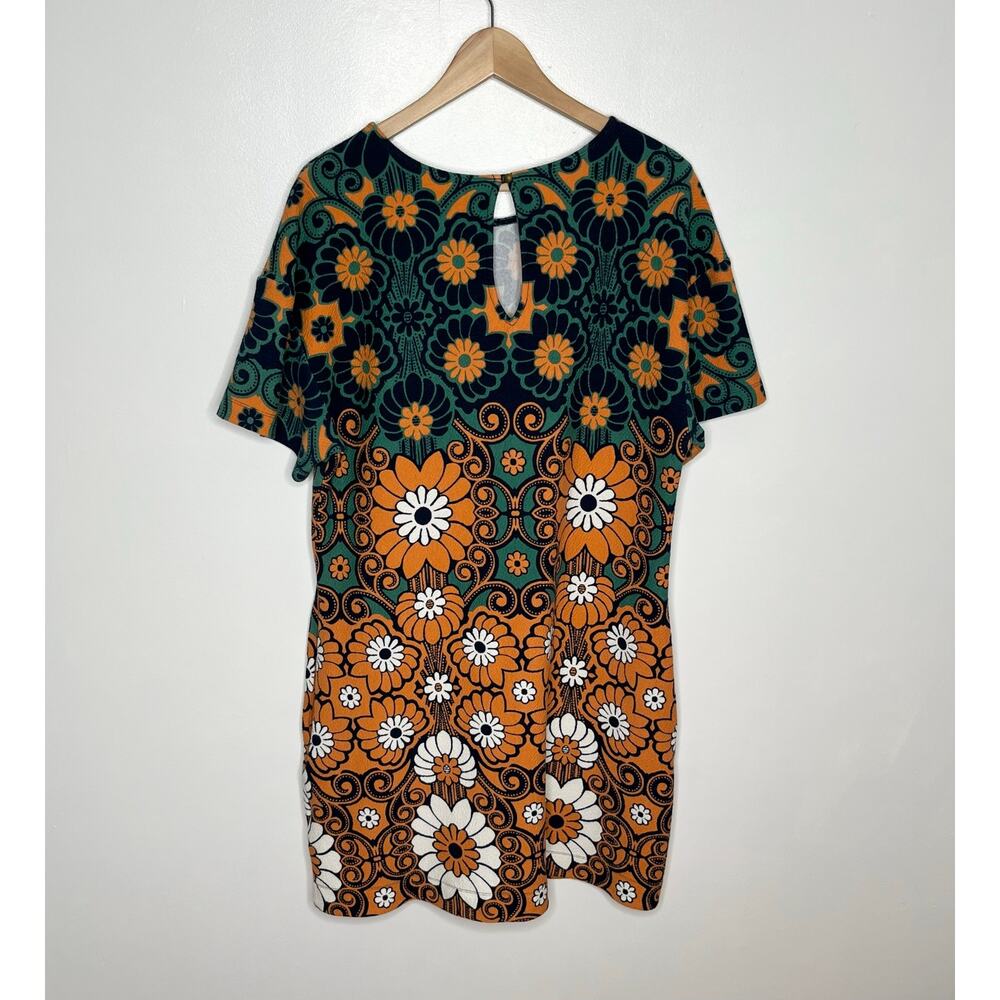 Anthropologie Teal and Rust Floral Shift Dress - Picture 10 of 14